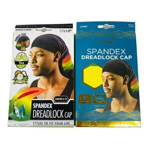 Titan Tea Tree & Coconut Oil Spandex Dreadlock Cap Jumbo Size #82202 Stripe 2-Pk